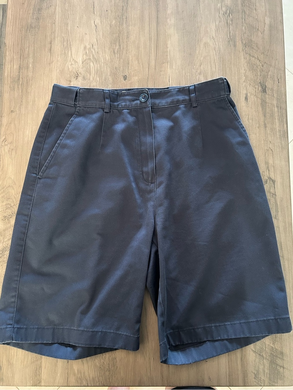 LL Bean Size 8 Original Fit Chino Short Navy Button Zip Cotton Casual Flat Front